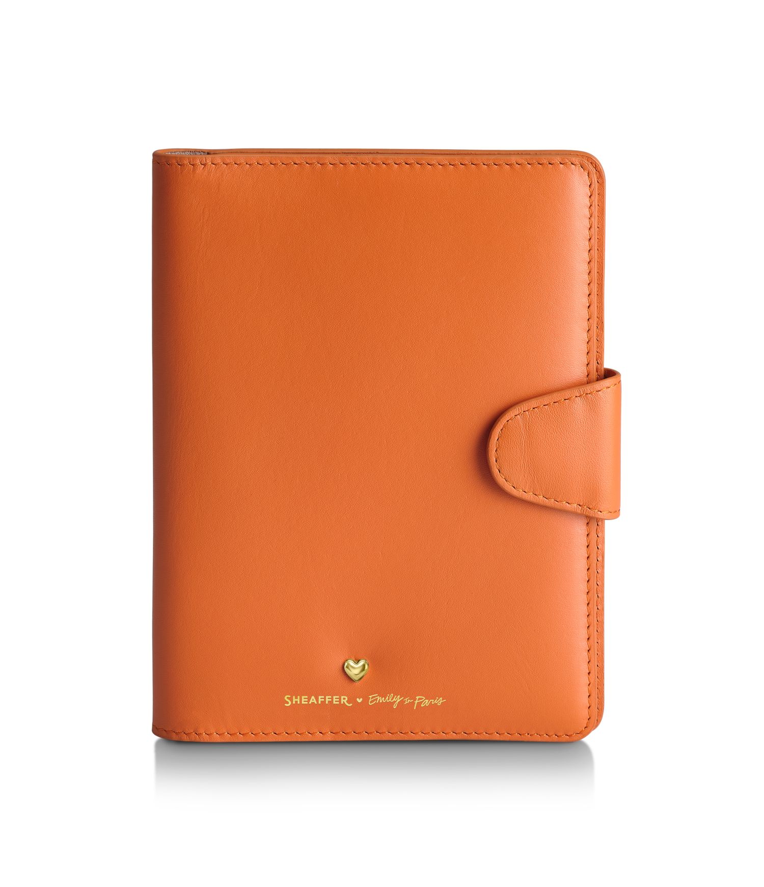 PASSPORT CASE SHEAFFER EIP LEATHER WITH PEN LOOP AND HEART EMBLEM IN CHAMPAGNE GOLD FINISH ORANGE