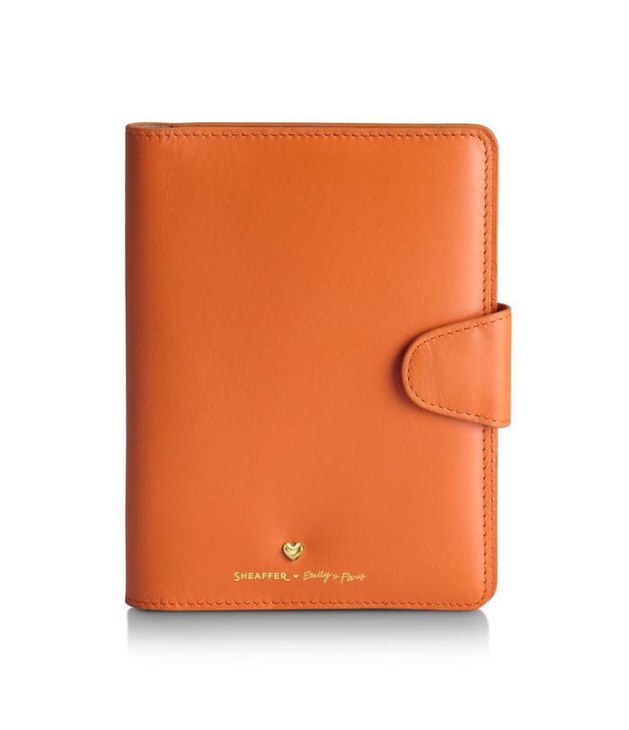 PASSPORT CASE SHEAFFER EIP LEATHER WITH PEN LOOP AND HEART EMBLEM IN CHAMPAGNE GOLD FINISH ORANGE