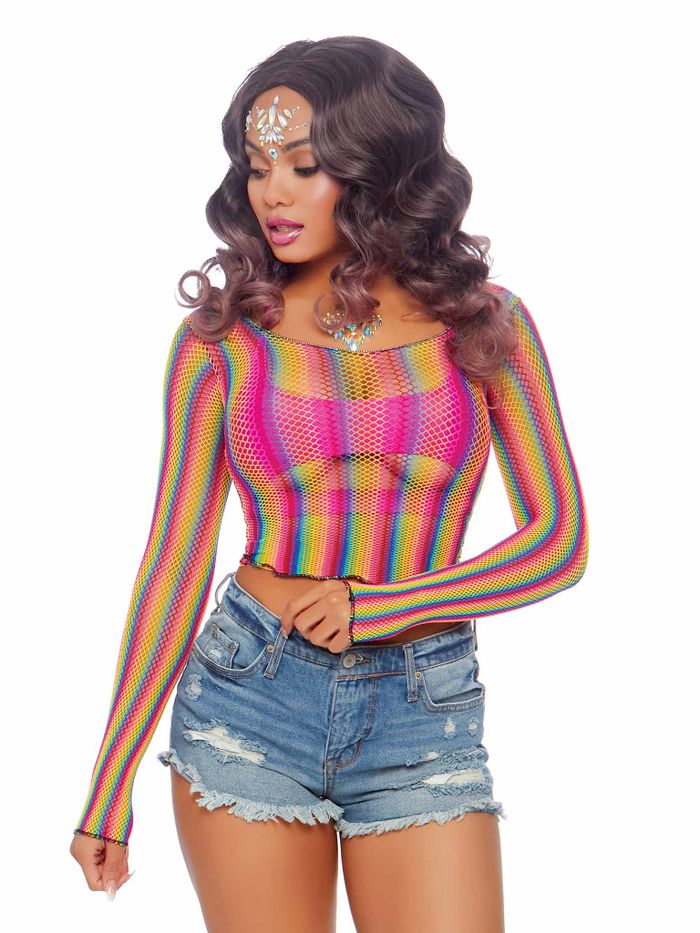 Rainbow fishnet crop top