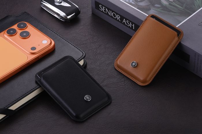 Classic Black Leather Magnetic Card Holder