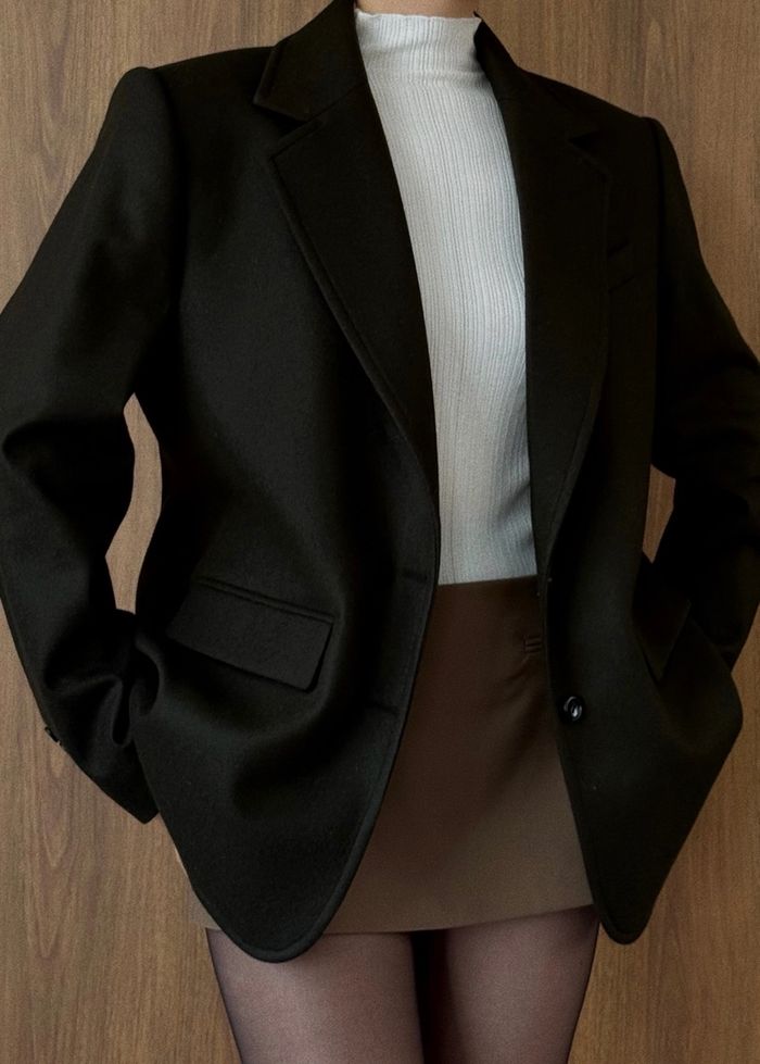 WOOL BLEND BLAZER - DARK GREENISH BROWN