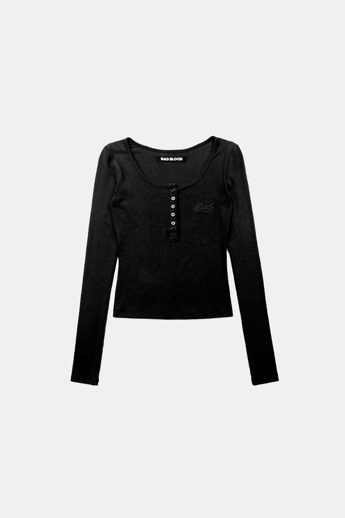  Beyond Soft Henley Neck Long Sleeve - Black