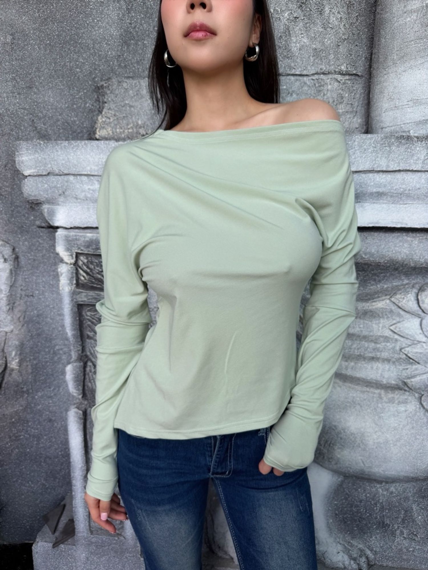 Lyocell loose off shoulder top