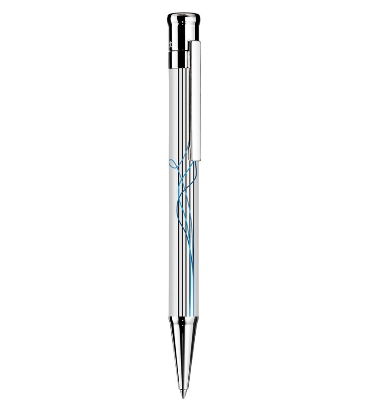Otto-Hutt Design 04 Ballpoint pen - barrel white shiny lacquered, 4 time scribble printing, cap and fittings platinum plated