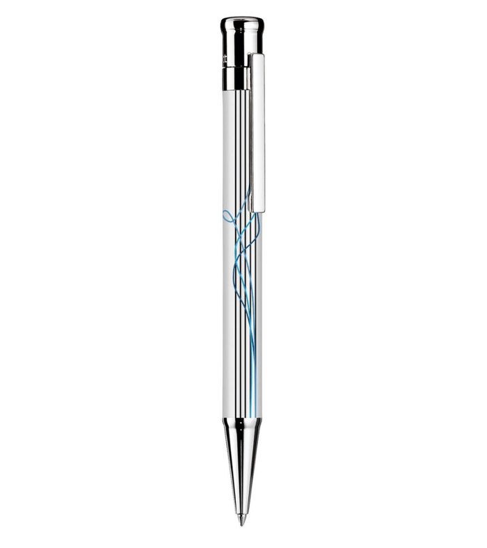 Otto-Hutt Design 04 Ballpoint pen - barrel white shiny lacquered, 4 time scribble printing, cap and fittings platinum plated