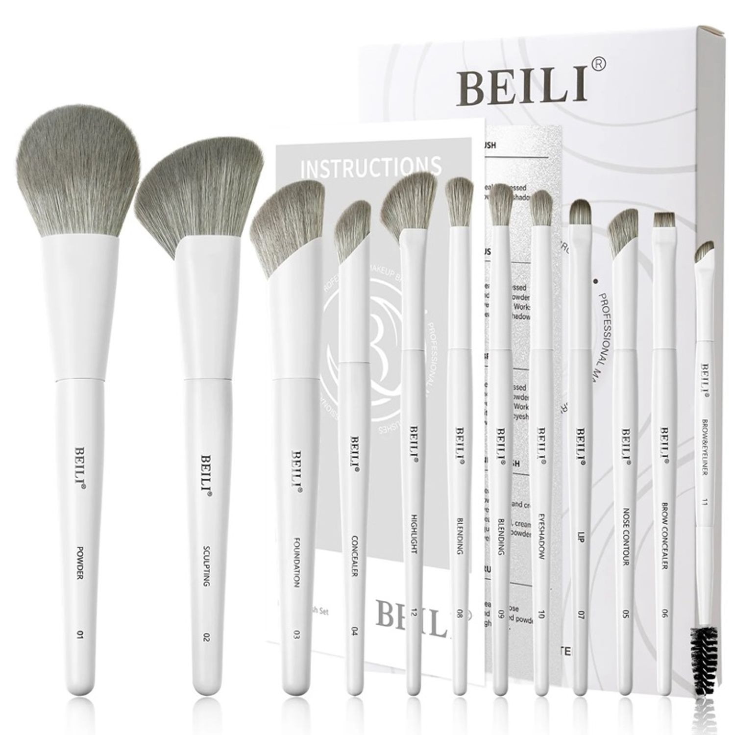 Beili 12 pcs brush set цагаан
