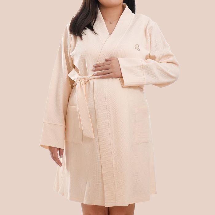 Maternity waffle robe ivory