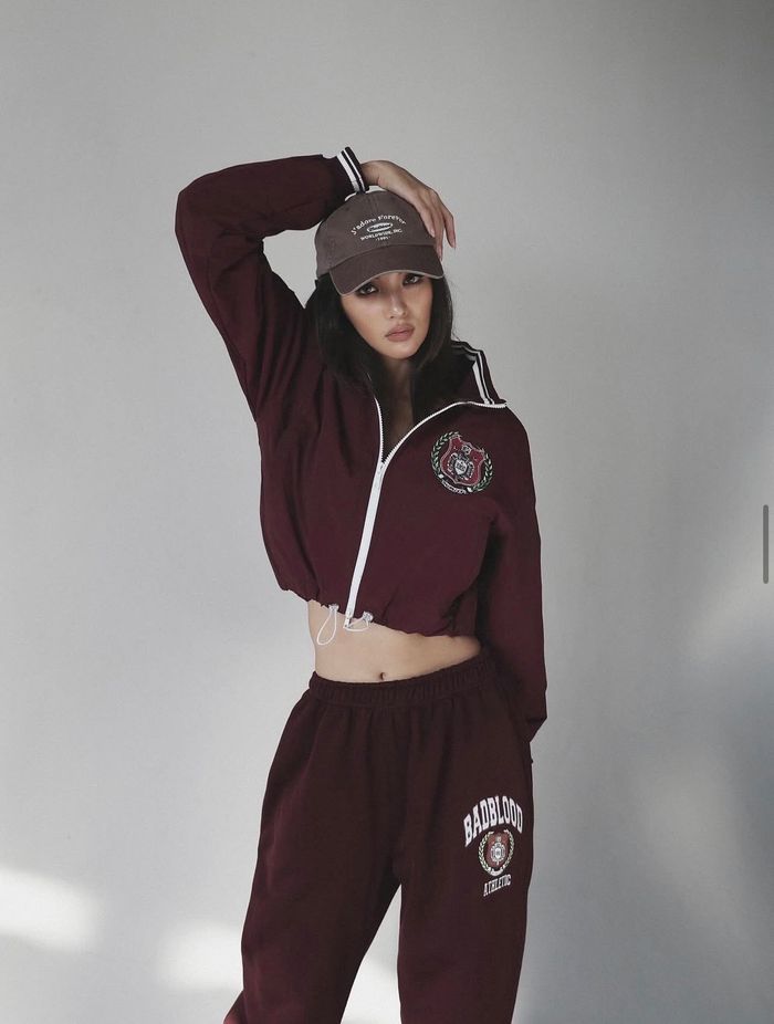 Heritage Emblem Nylon Crop Zip-Up - Burdundy