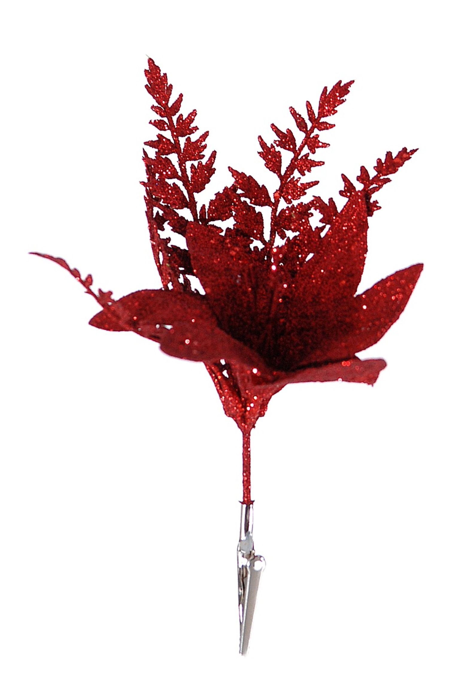 Plastic red glitter flower leaves clip