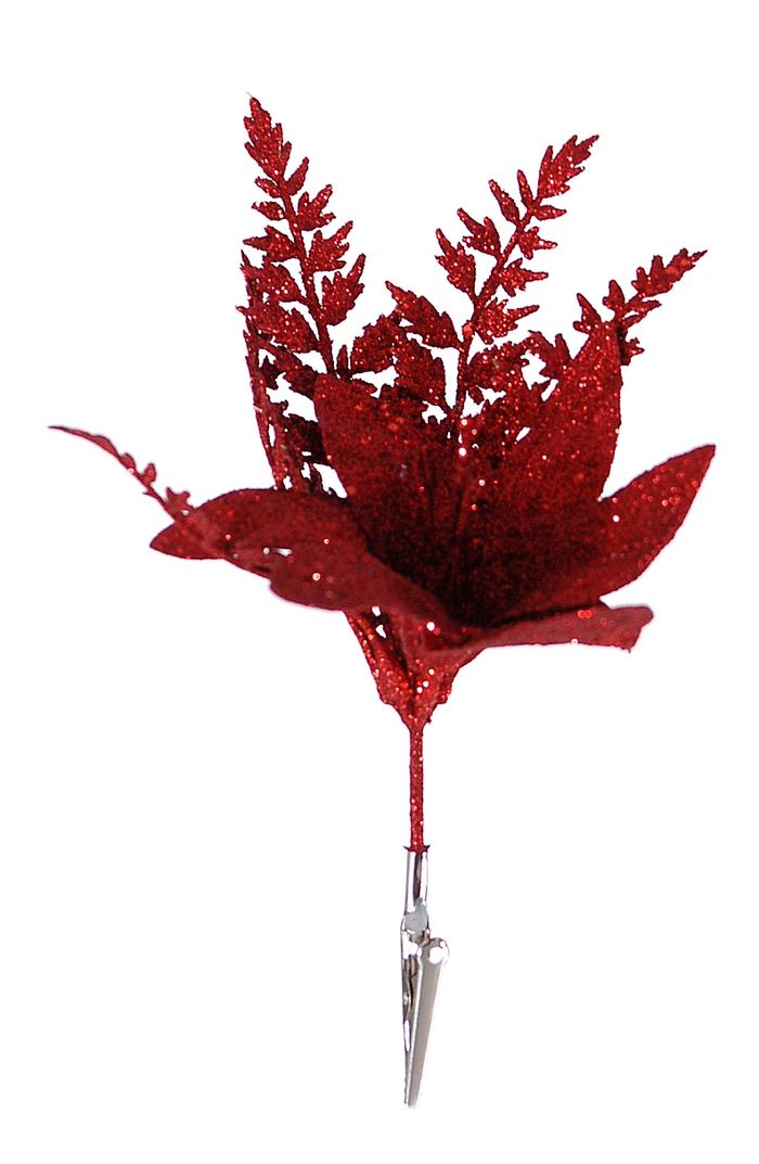 Plastic red glitter flower leaves clip