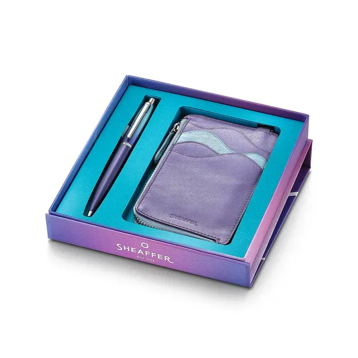 EXPRESSIONS VFM GRADIENT BLUE&CHROME TRIMS BP& METALLIC PURPLE ZIP CARD HOLDER