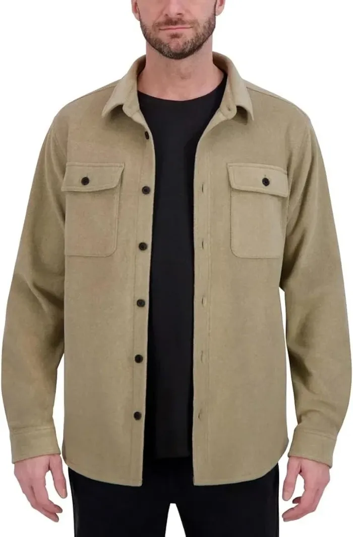 Kirkland Signature Men's Shirt Jacket Heavyweight 2-Way Stretch, Tan, Size XL