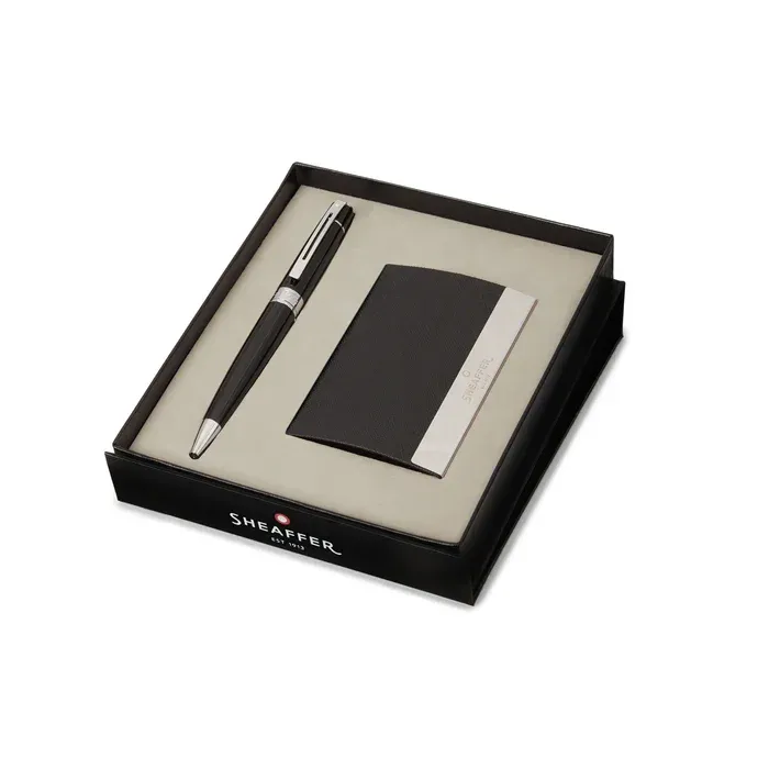 PEN SHEAFFER 300 GLOSSY BLACK WITH CHROME PLATED TRIMS BP WITH BUSINESS CARD HOLDER