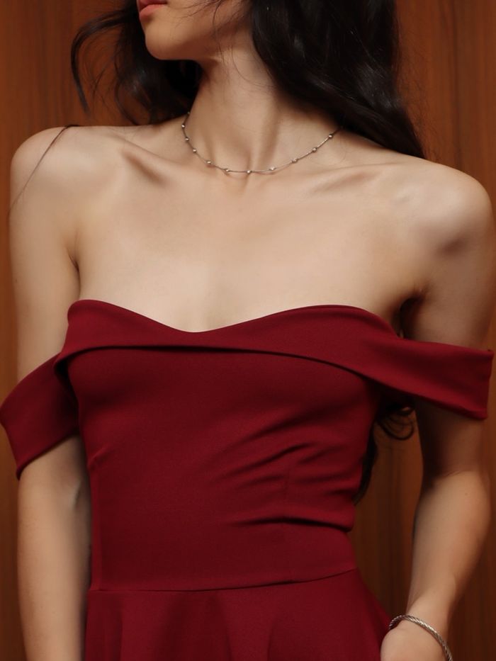 Shoulder off A line mini dress