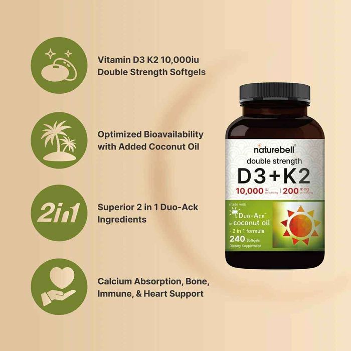 NatureBell D3 + K2 10,000 IU / 200 mcg, 