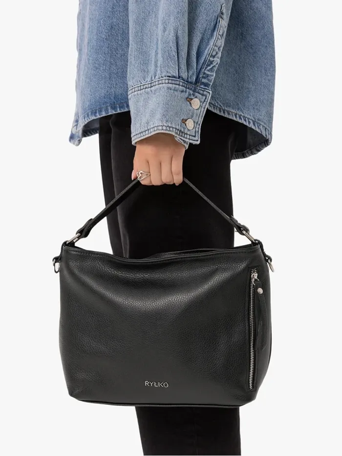 Black grain leather handbag
