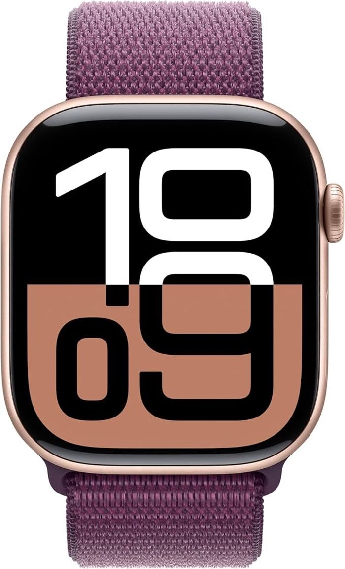 Apple Watch Series 10 GPS, 42mm, Rose Gold Aluminium Case with Plum Sport Loop