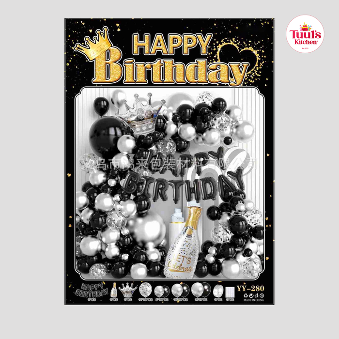 Мөнгөлөг титэм, саарал оргилуун дарстай төрсөн өдрийн шаарны сэт