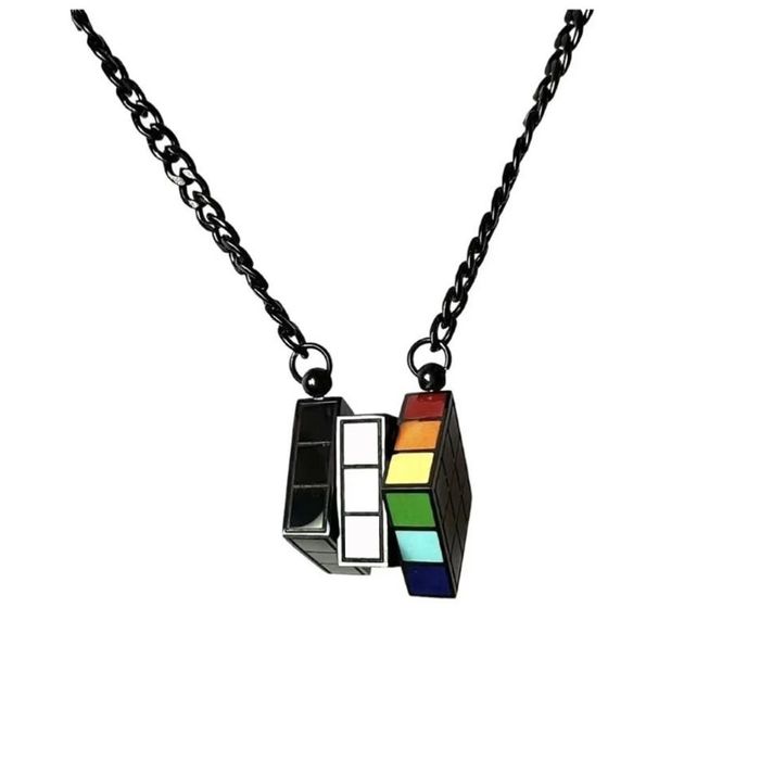 Heart-Fluttering Cube Rainbow Enamel Necklace