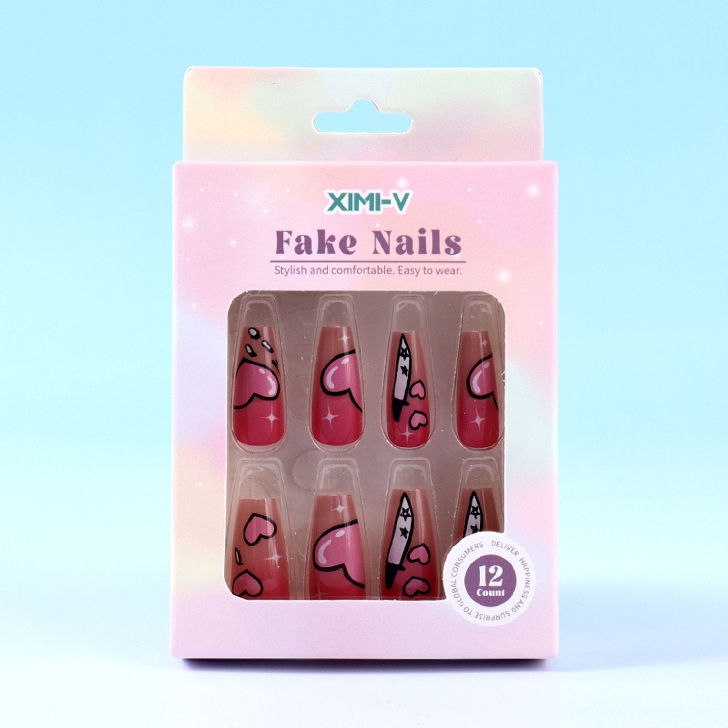 Rainbow Series Painted Long Fake Nails 12 Count 2#