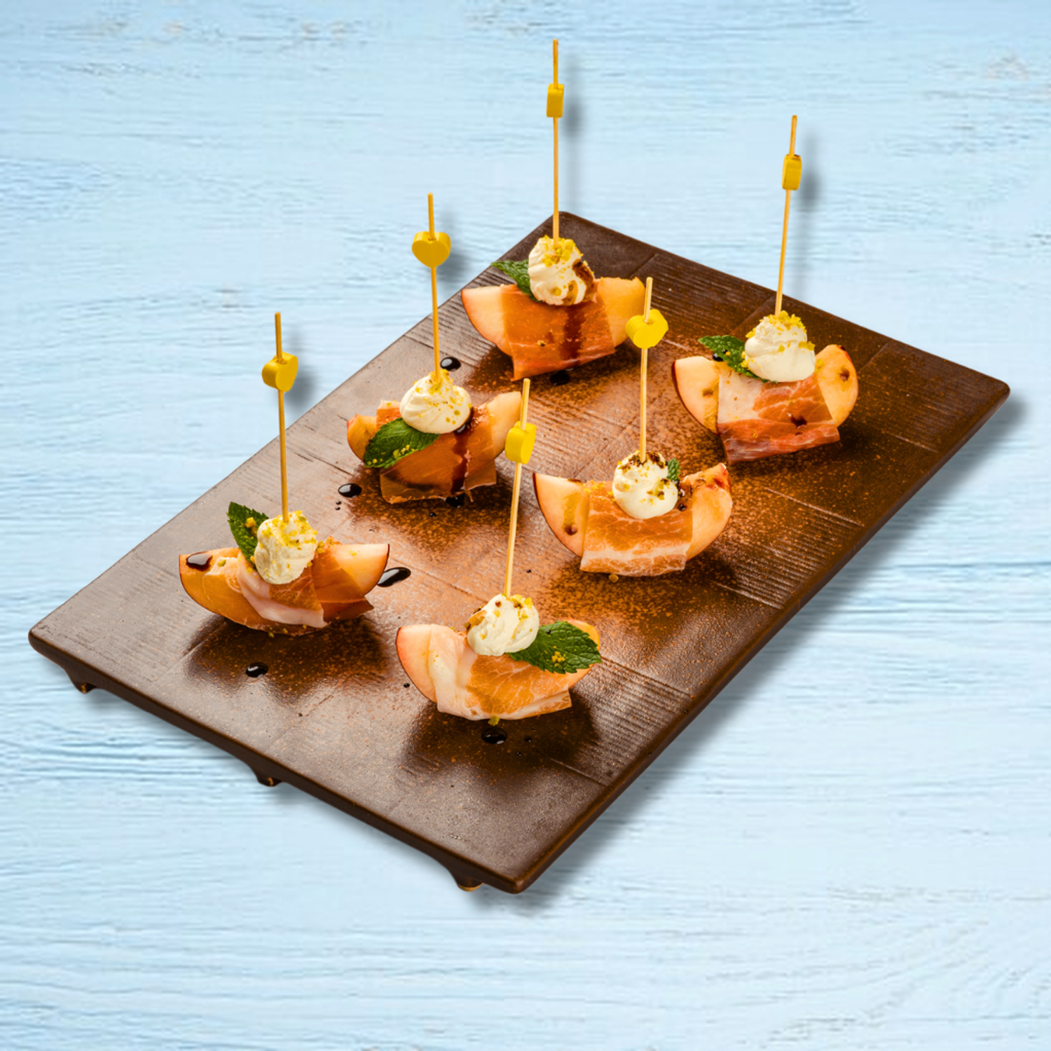 Mozarella procuitto pickled peach