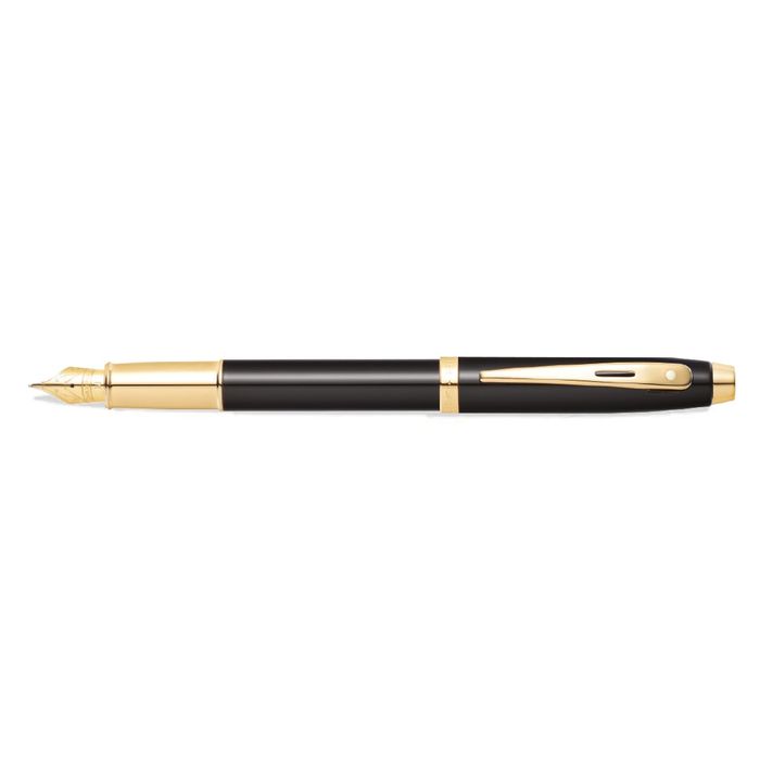 Sheaffer® 100 Glossy Black Lacquer Fountain Pen with Gold Tone Appointments and Medium Nib