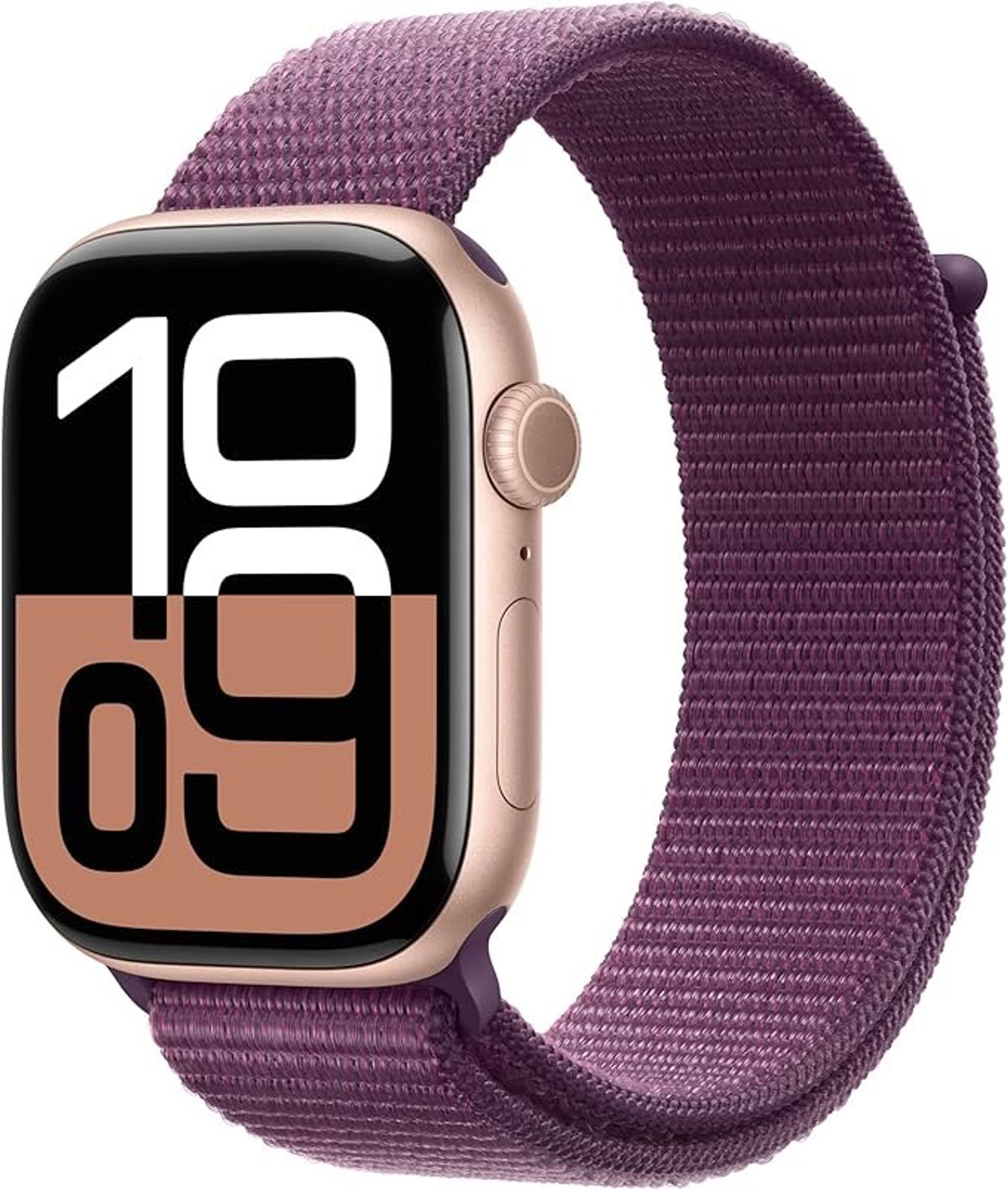 Apple Watch Series 10 GPS, 42mm, Rose Gold Aluminium Case with Plum Sport Loop