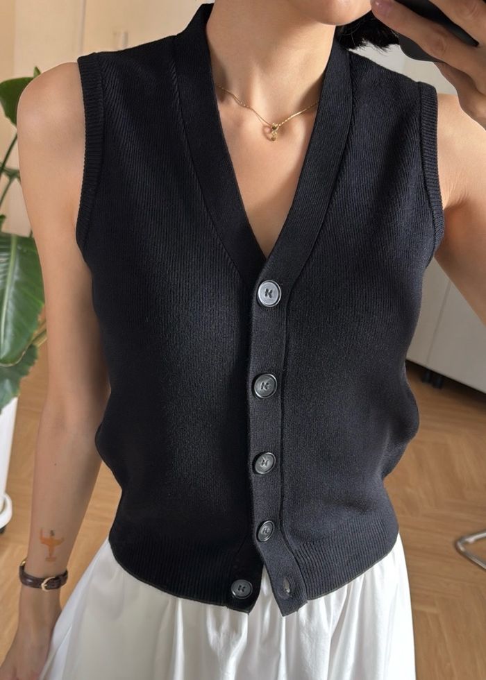 V-neck Cardigan Vest /Black/