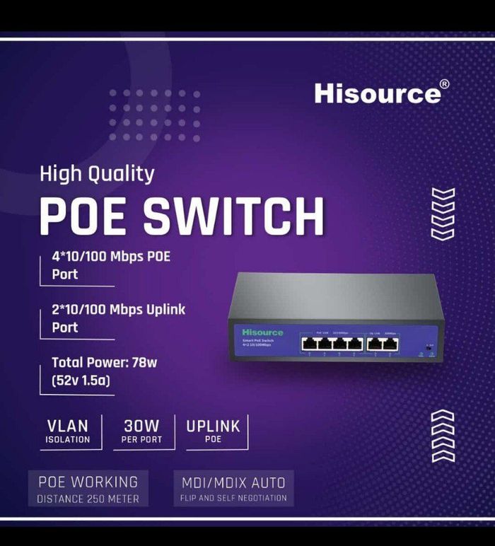 Hisource 4 Port PoE Switch + 2 Port Uplink Switch