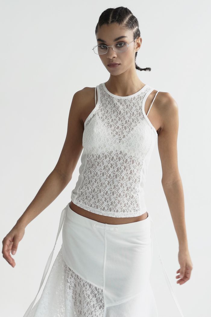 Selena Lace Tank Top - White