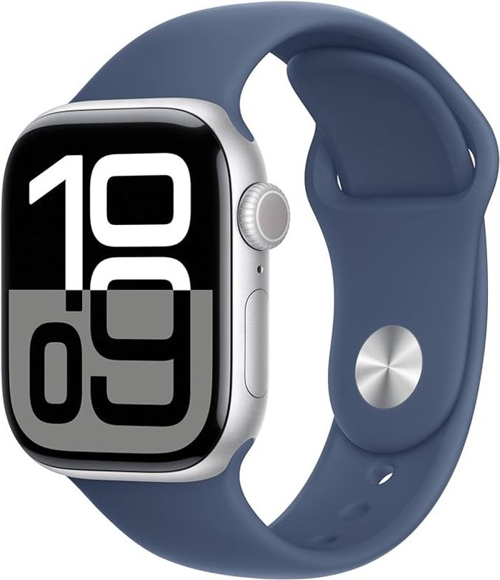 Apple Watch Series 10 GPS, 42mm, Silver Aluminium Case with Denim Sport Band