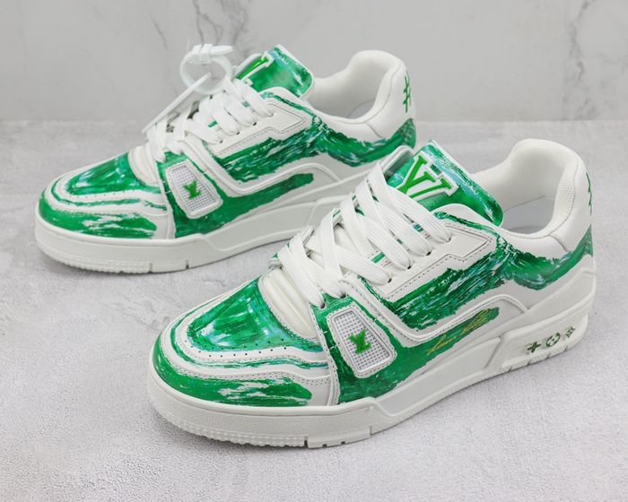Louis Vuitton LV Trainer White Green Colored-In Motif 