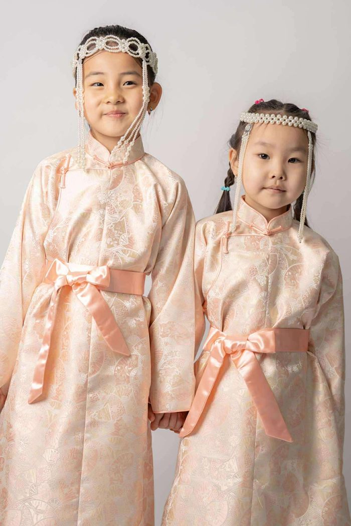 Тоорын ягаан, бэйж өнгөтэй торгон дээл