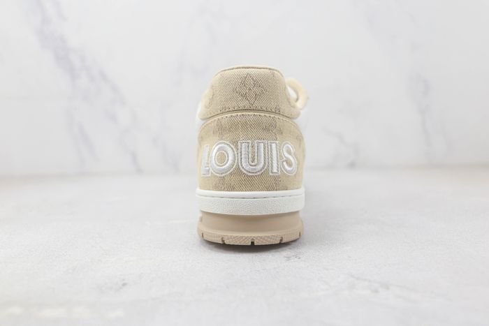 LV Trainers Velcro Strap Monogram Denim Beige