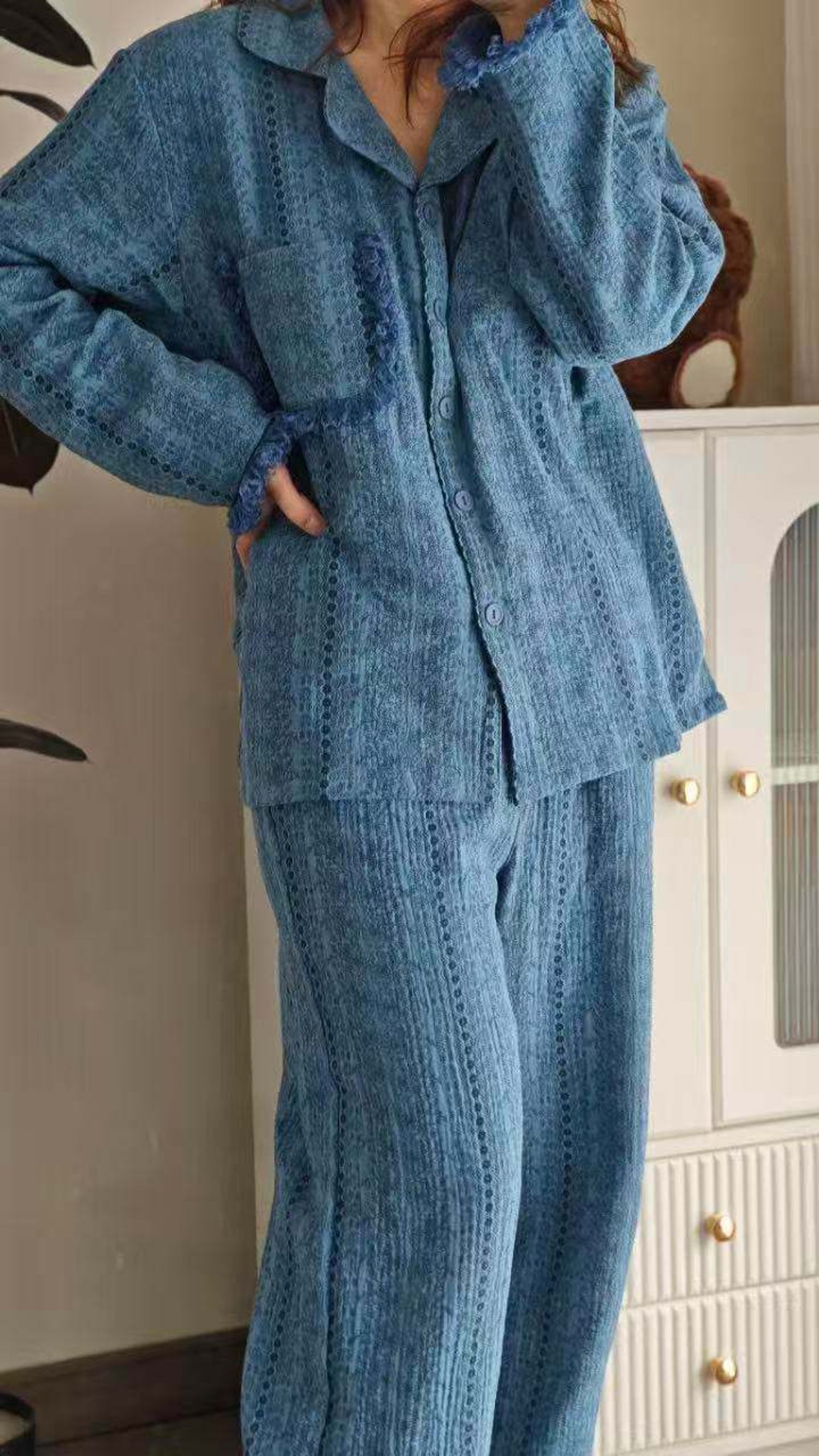 Муслин цэвэр даавуун гэрийн хос хувцас