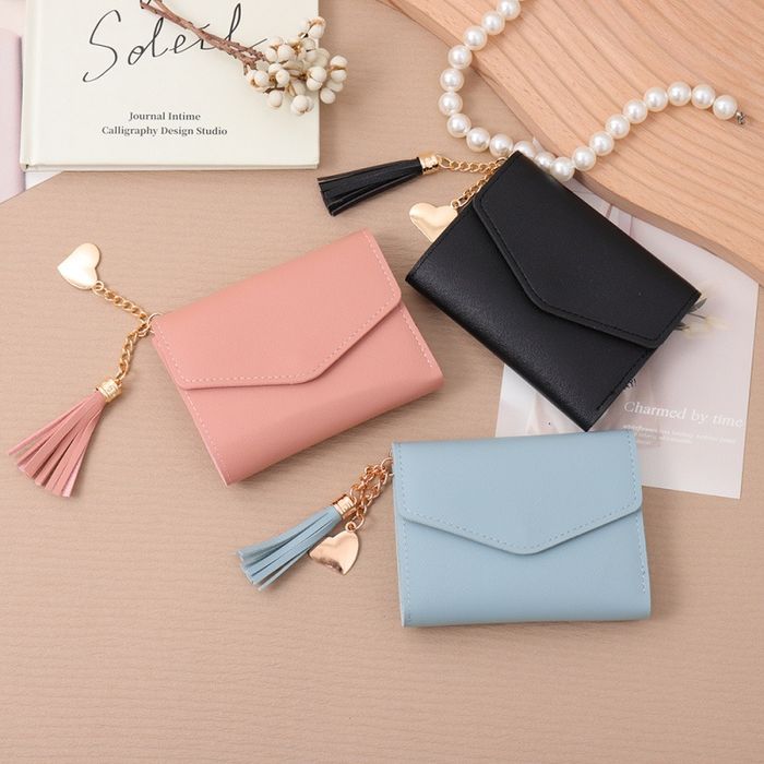 Simple Solid Color Tassel Folding Women's Purse