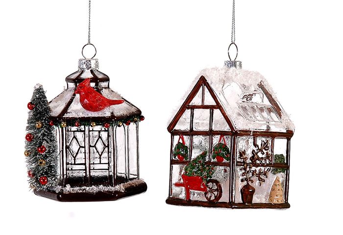 Glass bird houses hanging orn