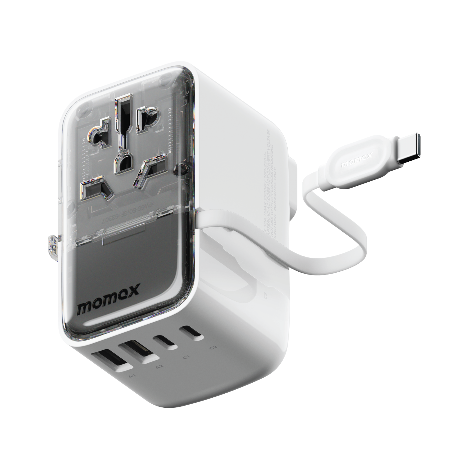 1-World+ Flow 35W 4-Port w/ Built-in USB-C Cable + AC Travel Adaptor