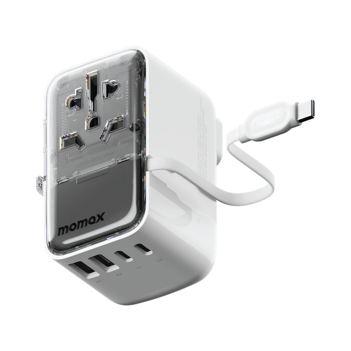 1-World+ Flow 35W 4-Port w/ Built-in USB-C Cable + AC Travel Adaptor