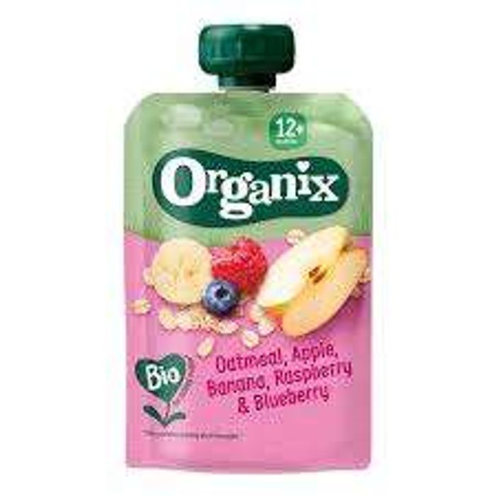 Organix Овъёос, алим, банана, бөөрөлзгөнө, нэрс жимсний нухаш 100гр 12+сар