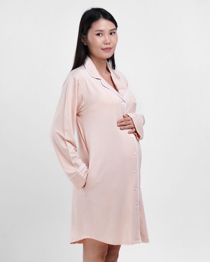 Maternity pajama dress beige