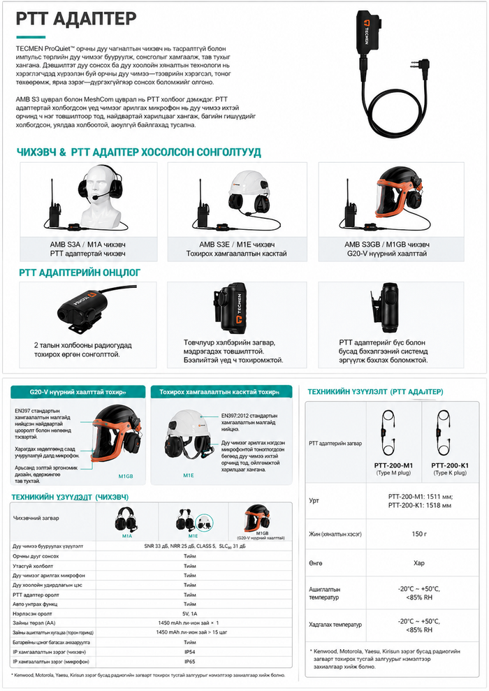 TECMEN ProQuiet AMB S3E Дуу чимээ тусгаарлагчтай Bluetooth Хамгаалалтын Чихэвч 
