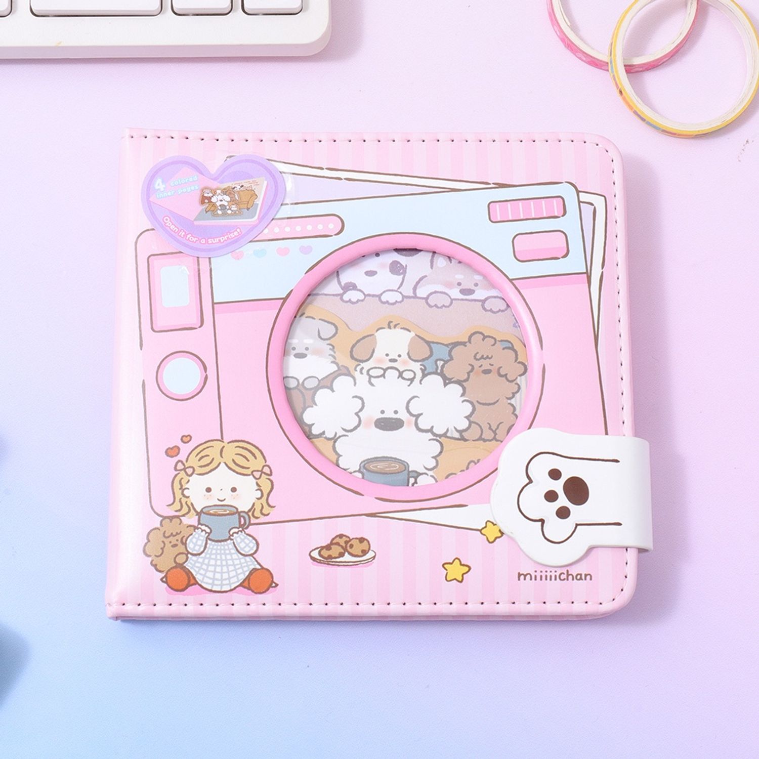Miiiiichan Series Hollow Hardcover Magnetic Buckle Notebook with Assorted Page A5 80 Sheets(Pink)