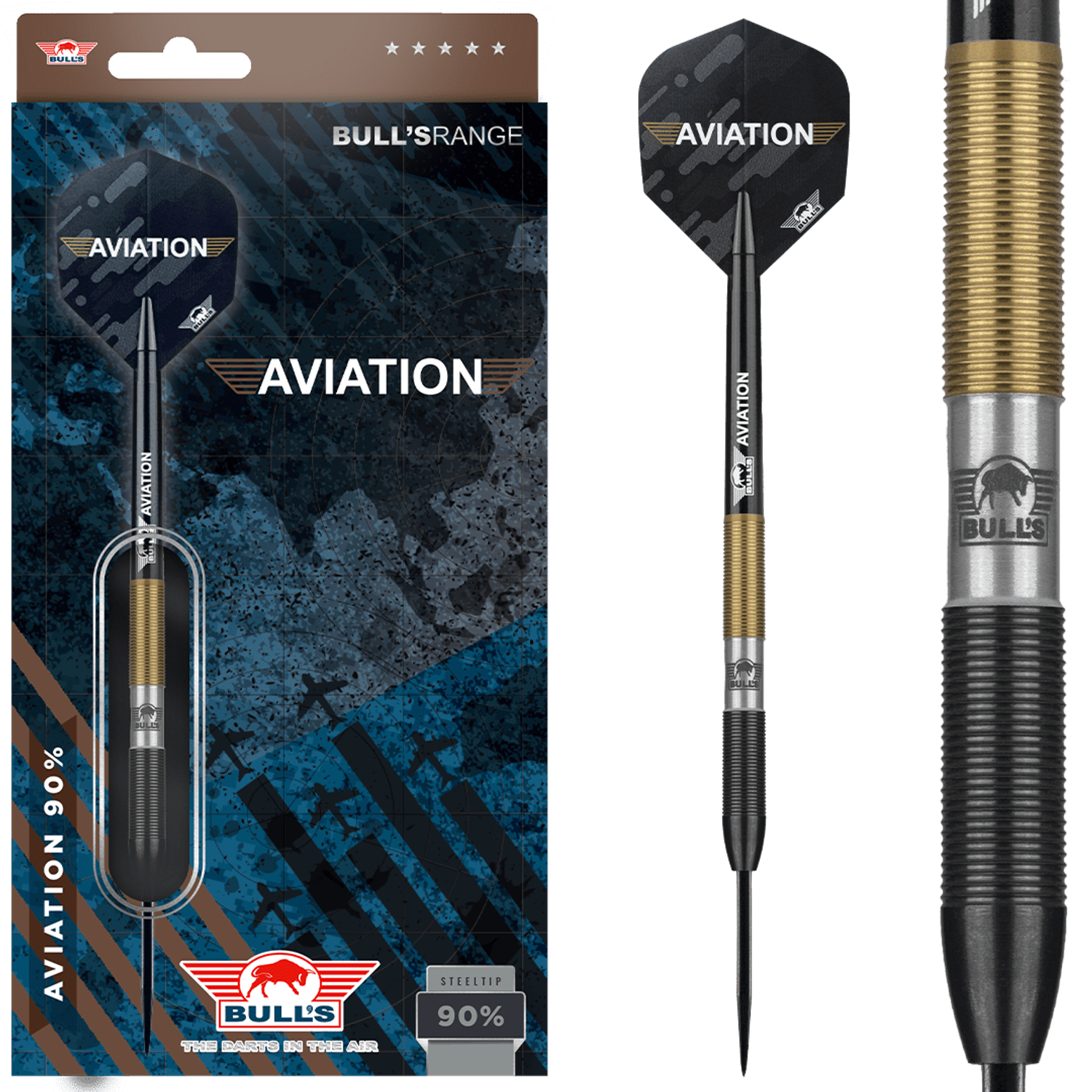 BULL'S Aviation Darts - Steel Tip - Ringed - Black and Gold