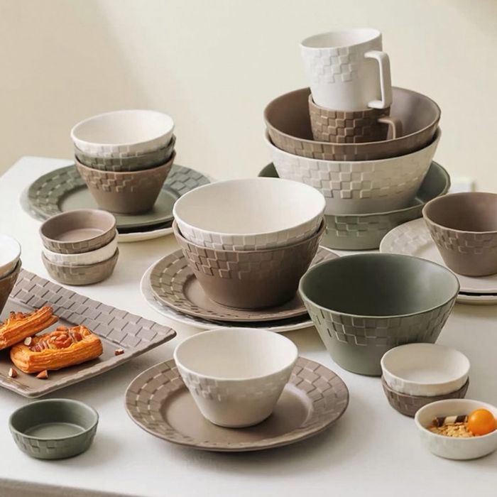 Дөрвөлжин хээтэй аяга таваг сет