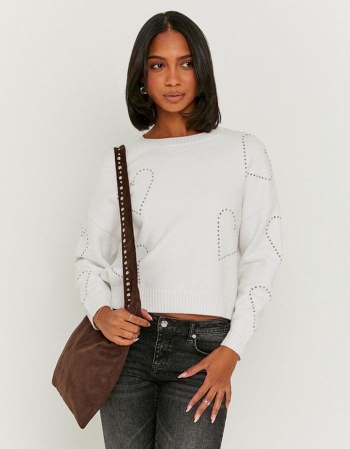 Pink Knitted Jumper with Rhinestone Details