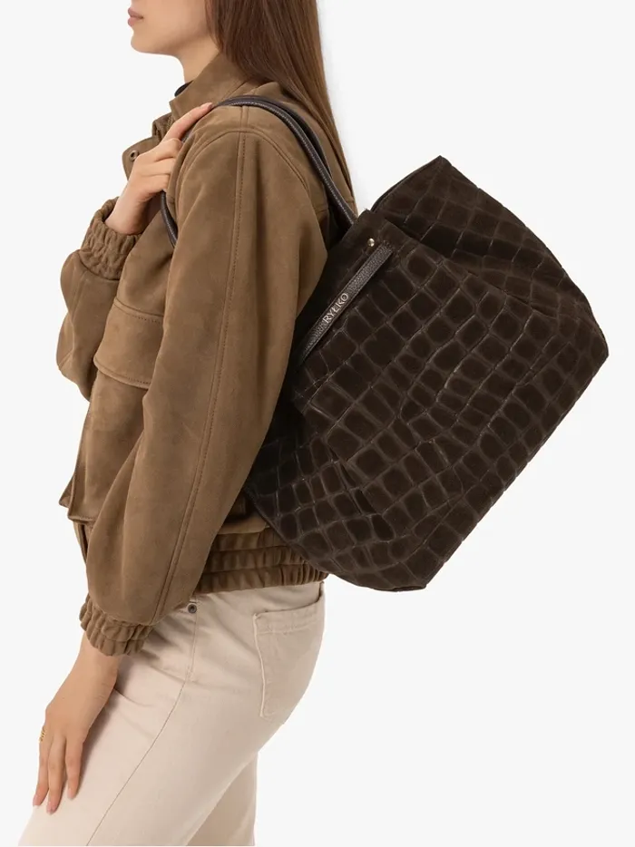Brown crocodile-pattern handbag
