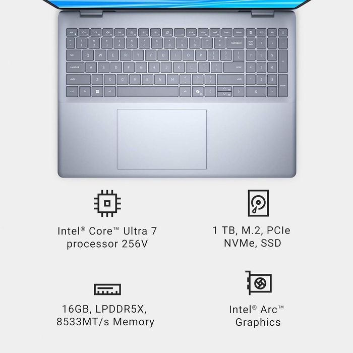 Dell 16 Plus Laptop 16" 2.5K Display intel Core Ultra 7-256V, 16GB DDR5 RAM, 1TB SSD Win 11 Home Ice Blue НѲАТ-тай ҮНЭ
