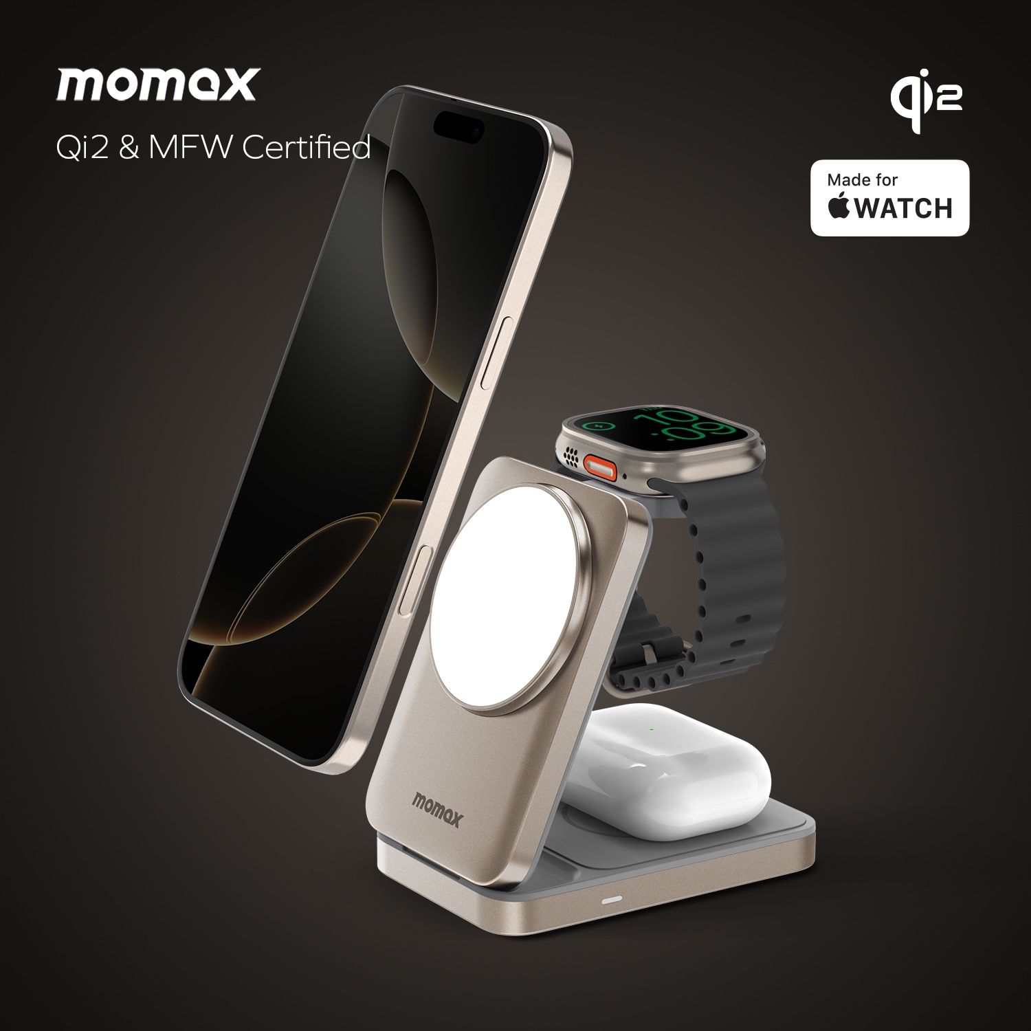 1-Charge Q.Port Qi2 3-in-1 Magnetic Wireless Charging Stand