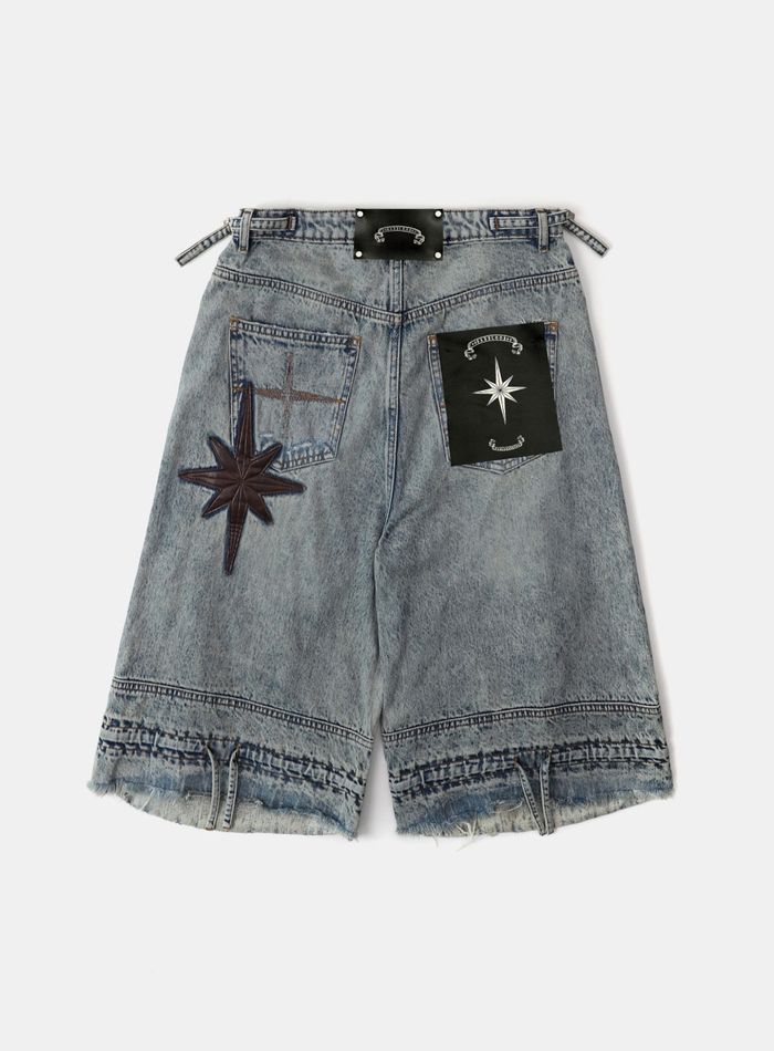 Convex Denim Long Bermuda Pants - Light Blue